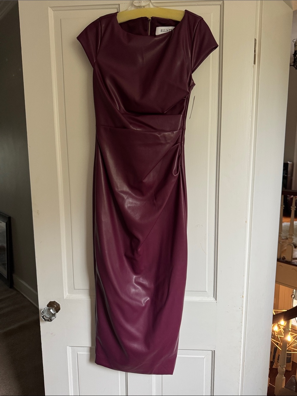 Elliatt Leather Nova Midi Sheath Dress in Berry